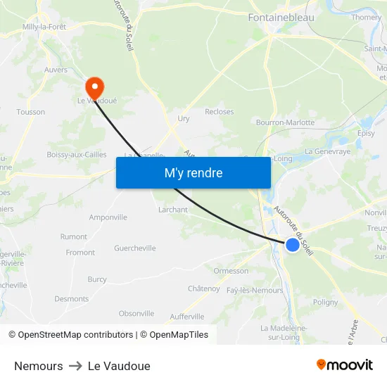 Nemours to Le Vaudoue map