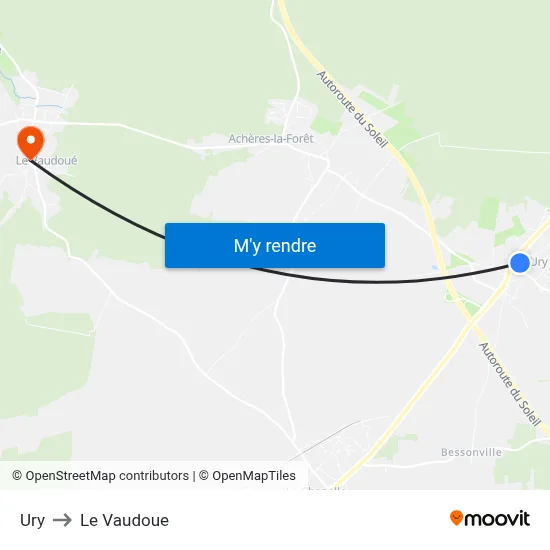 Ury to Le Vaudoue map