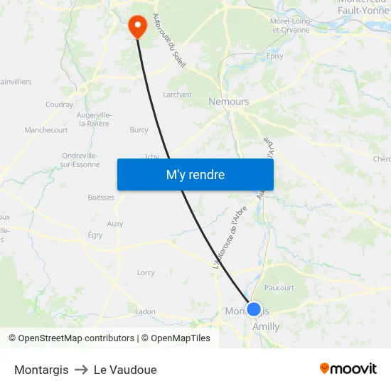 Montargis to Le Vaudoue map
