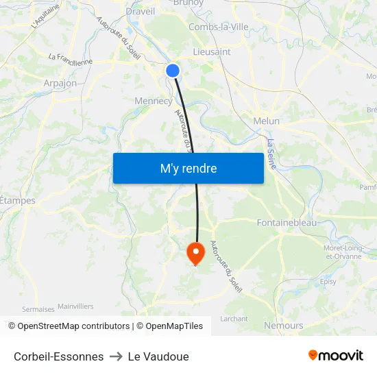 Corbeil-Essonnes to Le Vaudoue map