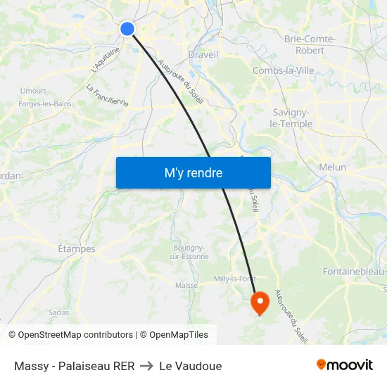 Massy - Palaiseau RER to Le Vaudoue map