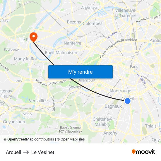 Arcueil to Le Vesinet map