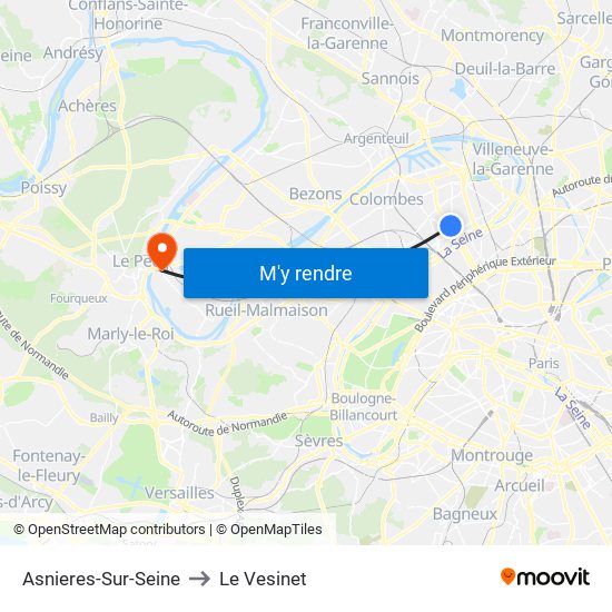 Asnieres-Sur-Seine to Le Vesinet map