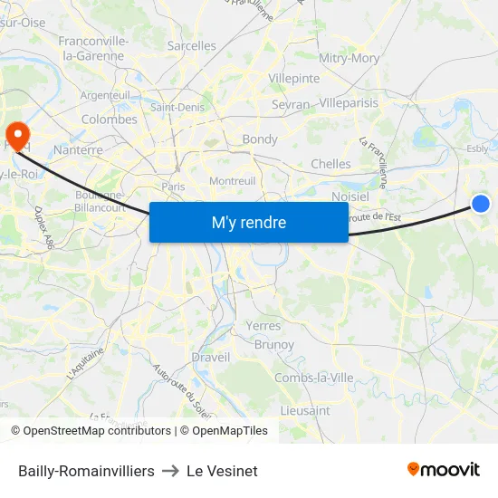 Bailly-Romainvilliers to Le Vesinet map