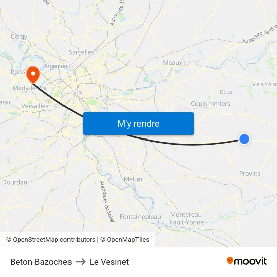 Beton-Bazoches to Le Vesinet map