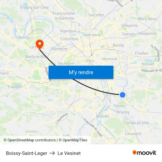 Boissy-Saint-Leger to Le Vesinet map