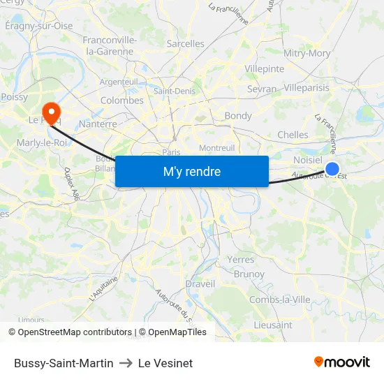 Bussy-Saint-Martin to Le Vesinet map