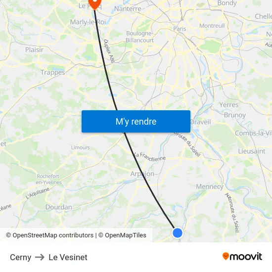 Cerny to Le Vesinet map