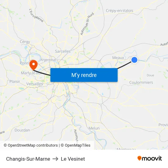Changis-Sur-Marne to Le Vesinet map