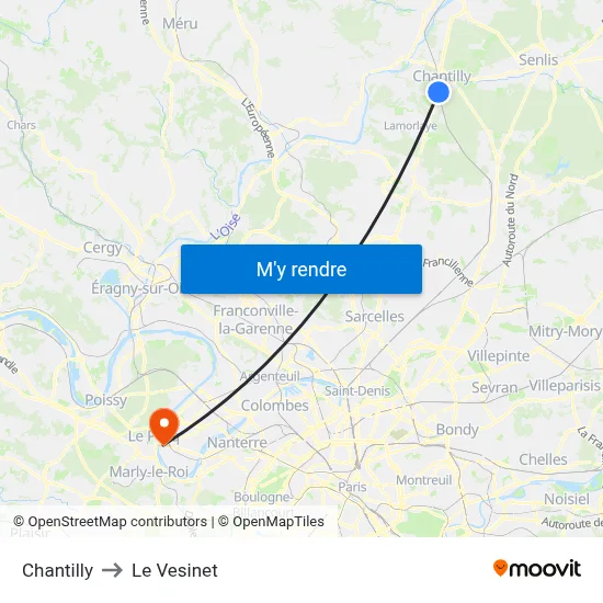 Chantilly to Le Vesinet map