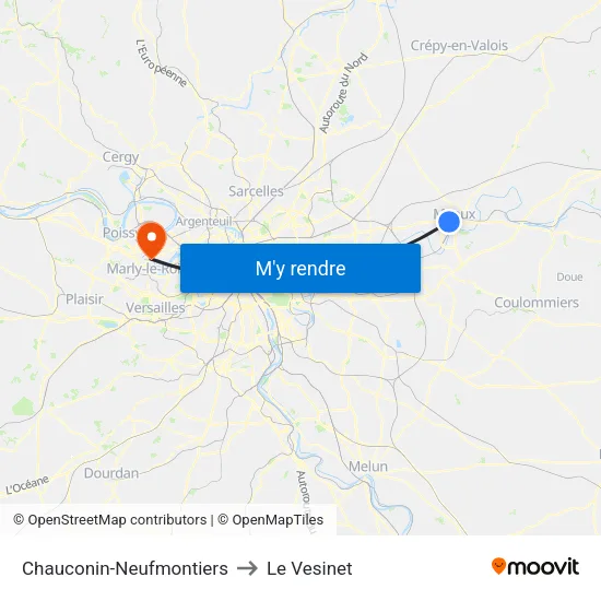 Chauconin-Neufmontiers to Le Vesinet map