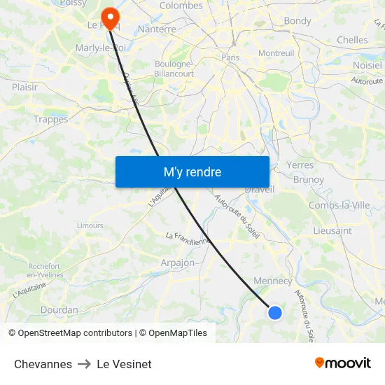 Chevannes to Le Vesinet map