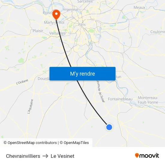 Chevrainvilliers to Le Vesinet map