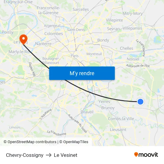 Chevry-Cossigny to Le Vesinet map