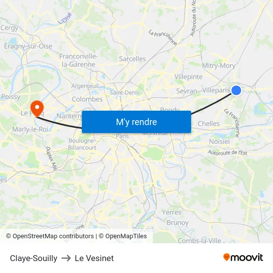 Claye-Souilly to Le Vesinet map