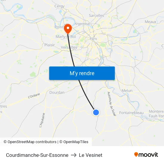 Courdimanche-Sur-Essonne to Le Vesinet map