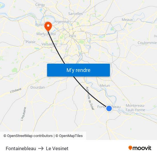 Fontainebleau to Le Vesinet map