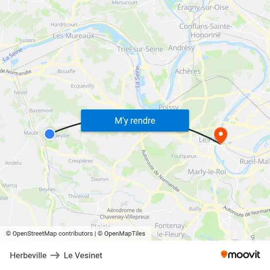 Herbeville to Le Vesinet map