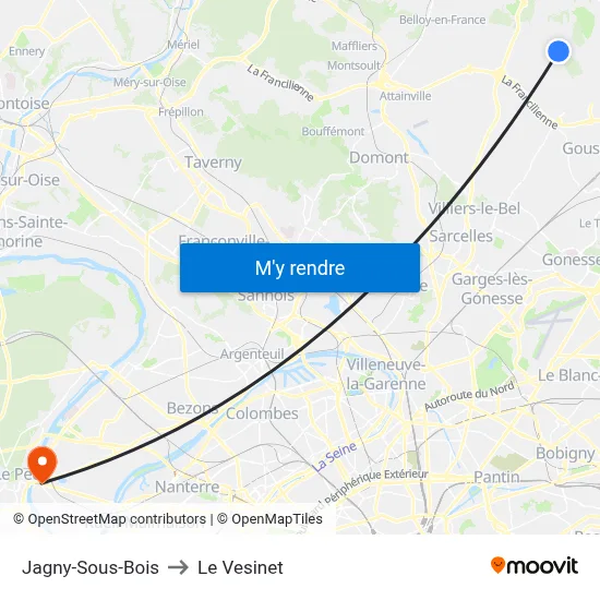 Jagny-Sous-Bois to Le Vesinet map