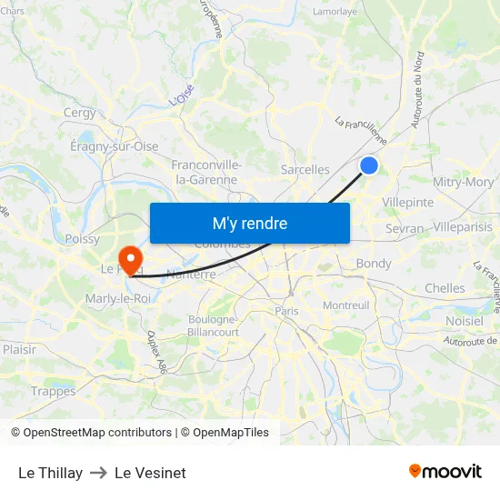 Le Thillay to Le Vesinet map