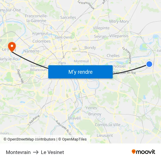 Montevrain to Le Vesinet map