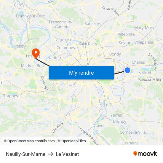 Neuilly-Sur-Marne to Le Vesinet map