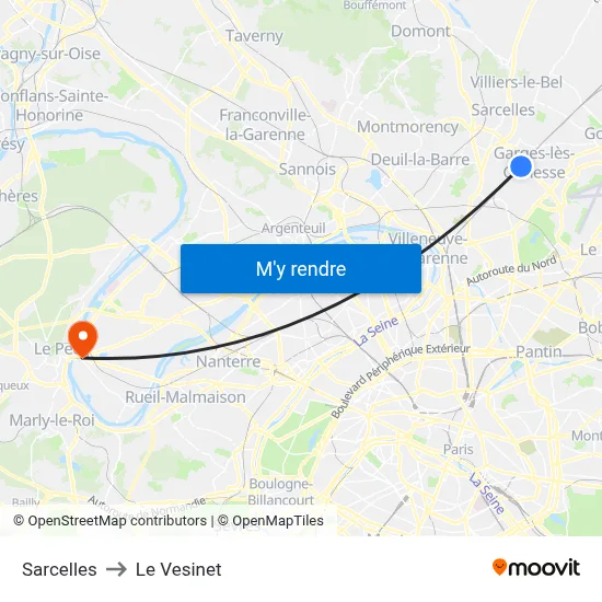 Sarcelles to Le Vesinet map