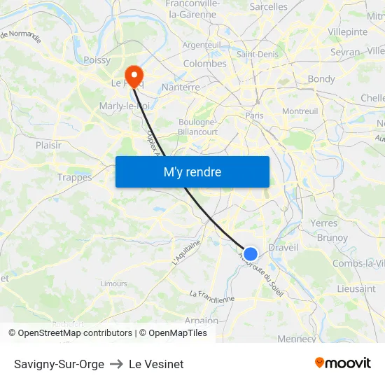 Savigny-Sur-Orge to Le Vesinet map