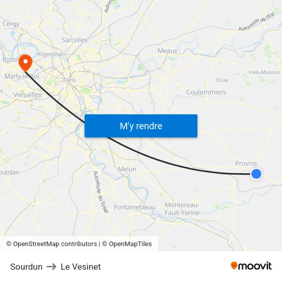 Sourdun to Le Vesinet map