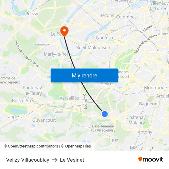 Velizy-Villacoublay to Le Vesinet map