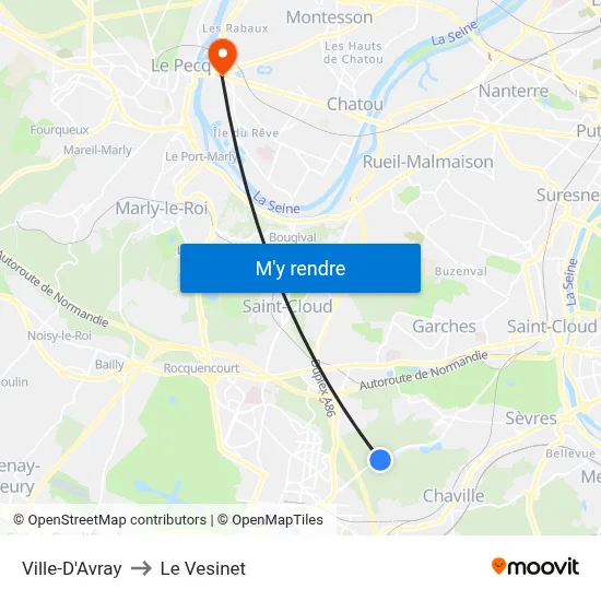 Ville-D'Avray to Le Vesinet map