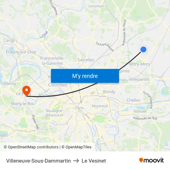 Villeneuve-Sous-Dammartin to Le Vesinet map