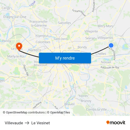 Villevaude to Le Vesinet map