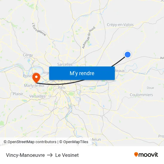 Vincy-Manoeuvre to Le Vesinet map