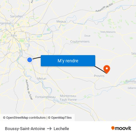 Boussy-Saint-Antoine to Lechelle map