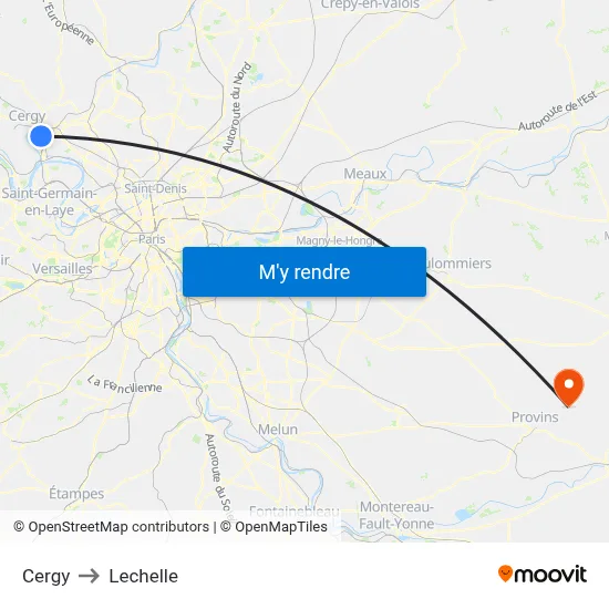 Cergy to Lechelle map