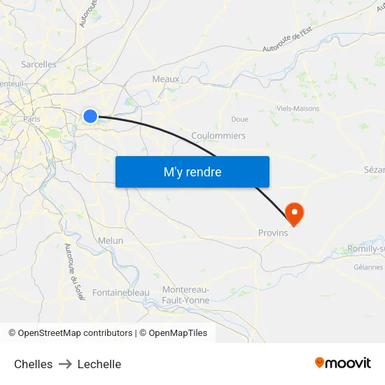 Chelles to Lechelle map