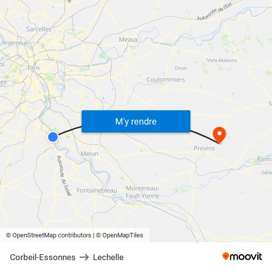 Corbeil-Essonnes to Lechelle map