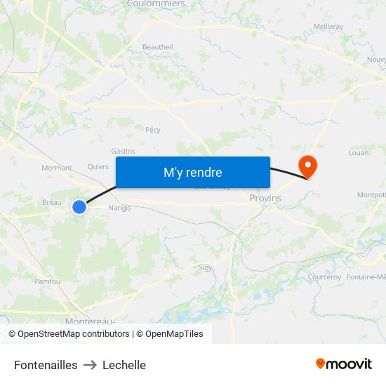 Fontenailles to Lechelle map