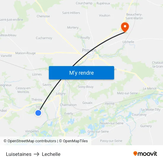 Luisetaines to Lechelle map