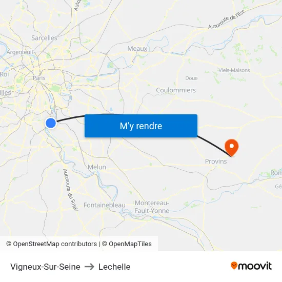 Vigneux-Sur-Seine to Lechelle map
