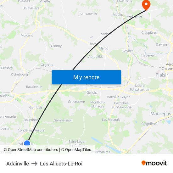 Adainville to Les Alluets-Le-Roi map