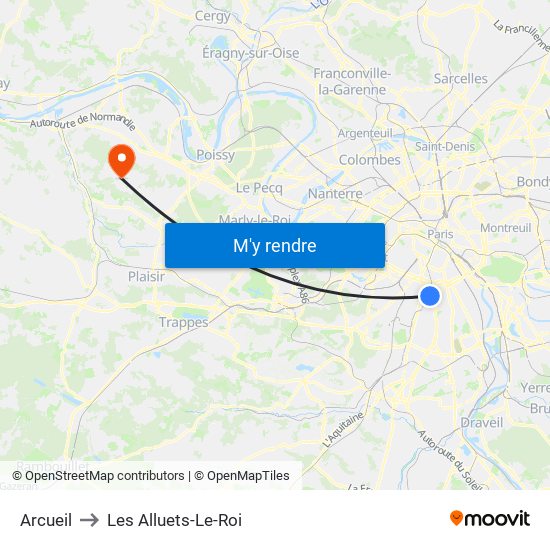 Arcueil to Les Alluets-Le-Roi map
