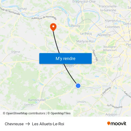 Chevreuse to Les Alluets-Le-Roi map