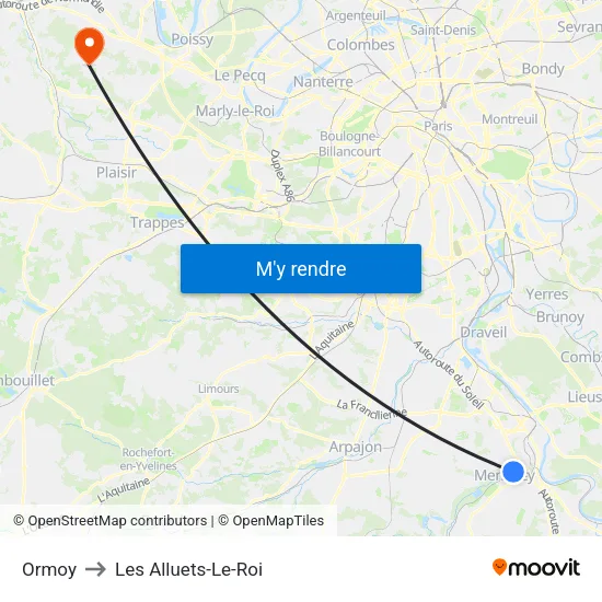 Ormoy to Les Alluets-Le-Roi map