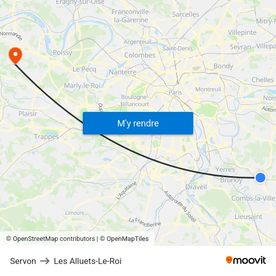 Servon to Les Alluets-Le-Roi map