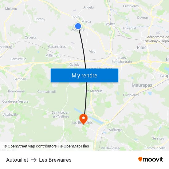 Autouillet to Les Breviaires map