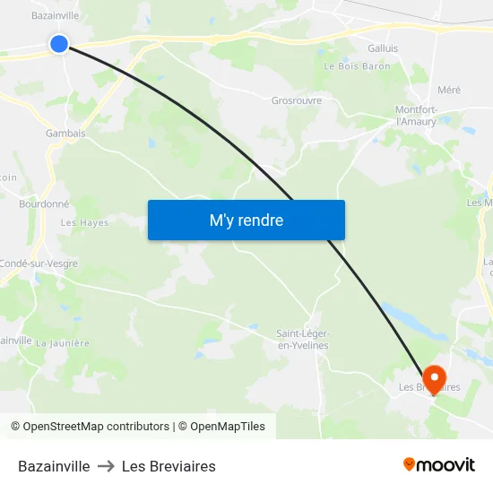 Bazainville to Les Breviaires map