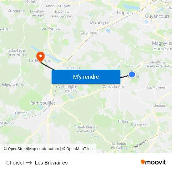 Choisel to Les Breviaires map