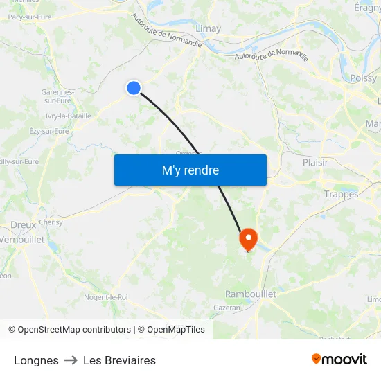 Longnes to Les Breviaires map